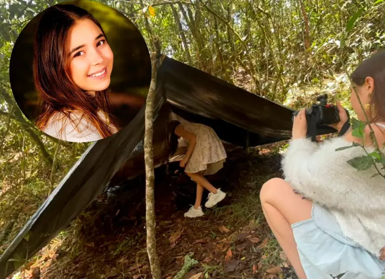 Daniela Múnera Ángel graba a su hermana durante una escena de Cambuche, su primer documental´. Foto Cortesía