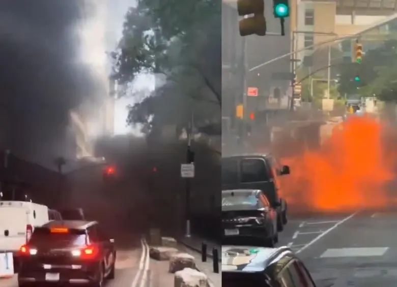 El vehículo se incendió y explotó cerca del Toro de Wall Street, en una de las zonas más transitadas del distrito financiero de Nueva York. FOTO: Captura de video.
