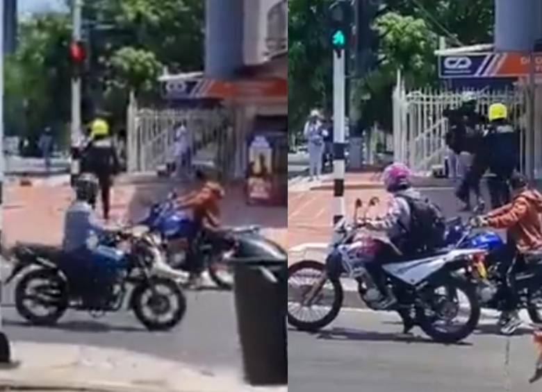 Policía reduce a hombre que lo amenazaba con una piedra en Barranquilla; maniobra se vuelve viral en redes sociales. FOTO: redes sociales. 