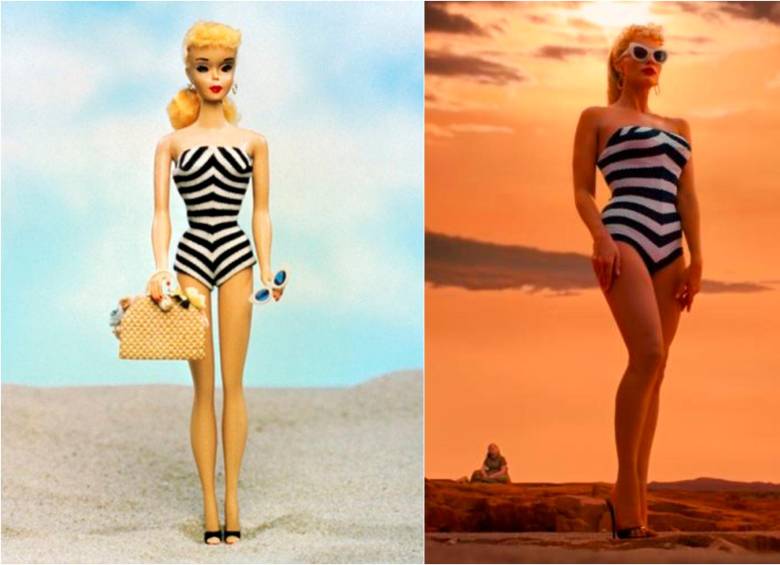 Así luce la primera Barbie y su atuendo, que se recreó para la película que se estrenará el próximo 20 de julio. FOTOS: dollsanddolls.com y captura de video trailer