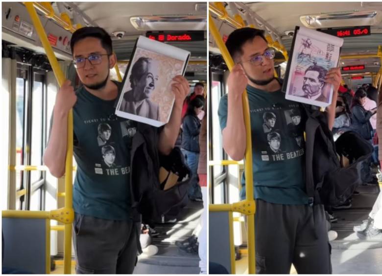 El joven mostrando a los personajes que llevó para que adivinaran. FOTO: Captura de video de redes sociales de @elmandeloslibros