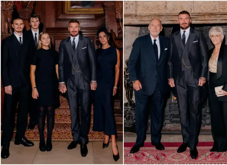 David Beckham junto a su familia en la ceremonia que se llevó a cabo en el castillo de Windsor. FOTOS: Tomadas de X @victoriabeckham