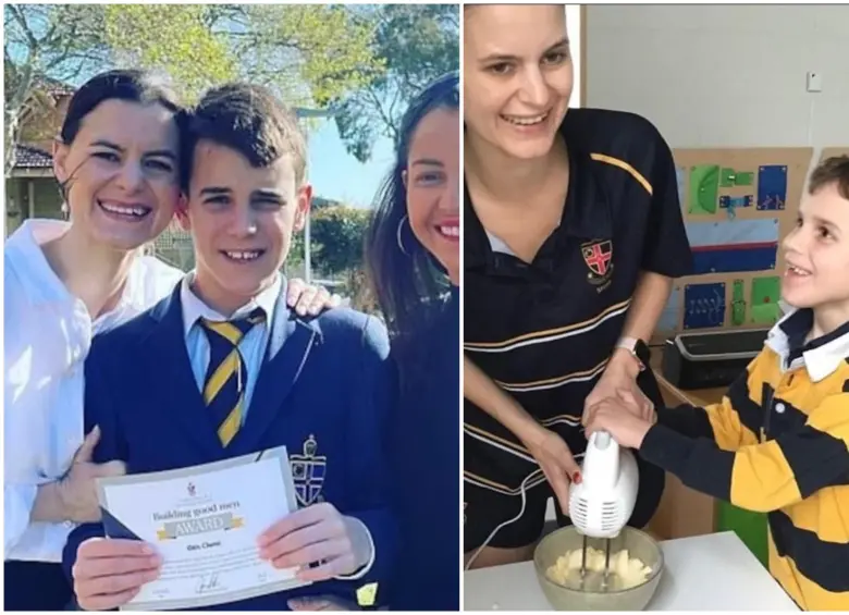 Leon y Otis junto a las personas que ayudaban a sus padres en su proceso. FOTO: Tomada de redes sociales de Jarrod Clune