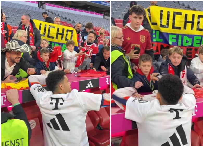 Díaz compartiendo con los niños y otros hinchas. FOTO: Captura de video de redes sociales @bundesligaes