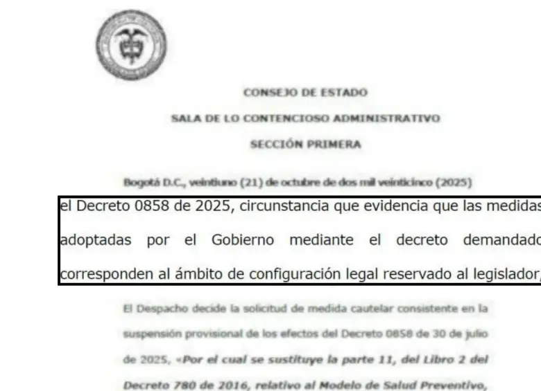 Decisión del Consejo de Estado sobre el Decreto 0858.