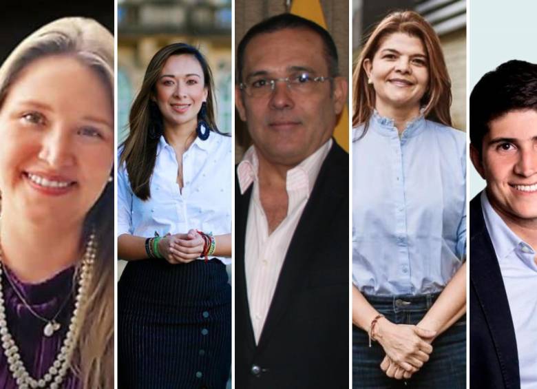 De izquierda a derecha: Maria Alejandra Benavides (testigo), Katherine Miranda, Efraín Cepeda, Liliana Bitar y Wadith Manzur (algunos congresistas involucrados). FOTOS: COLPRENSA.