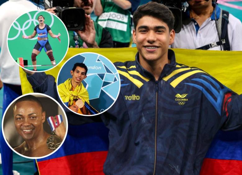 Ángel Barajas, Leidy Solís, Óscar Muñoz y Jorge Julio Rocha son los deportistas colombianos que han logrado medalla olímpica antes de cumplir 20 años. Fotos: Flickr y Comité Olímpico de Colombia