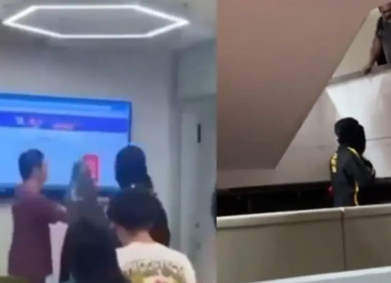 Encapuchados ingresaron a la Universidad Industrial de Santander con el fin de alterar el desarrollo de las clases. Un profesor y un grupo de estudiantes se opusieron. Fotos: capturas de videos