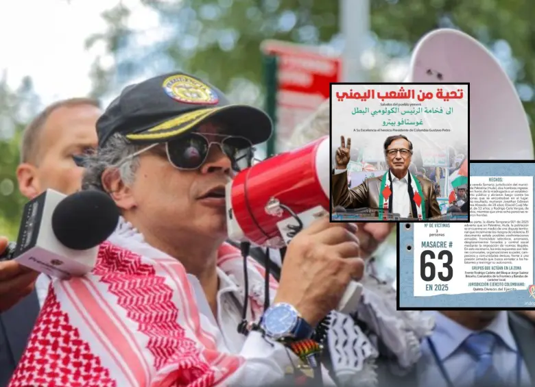 Petro estuvo compartiendo imágenes creadas con IA, mensajes propios y compartidos en defensa de Palestina, sin embargo, hubo una masacre en territorio palestino que ignoró. Fotos: Presidencia e Indepaz