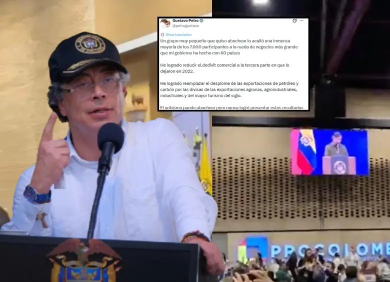 Gustavo Petro fue chiflado en una macrorrueda empresarial realizada en Corferias, Bogotá. FOTOS: Capturas de pantalla/Redes sociales. 