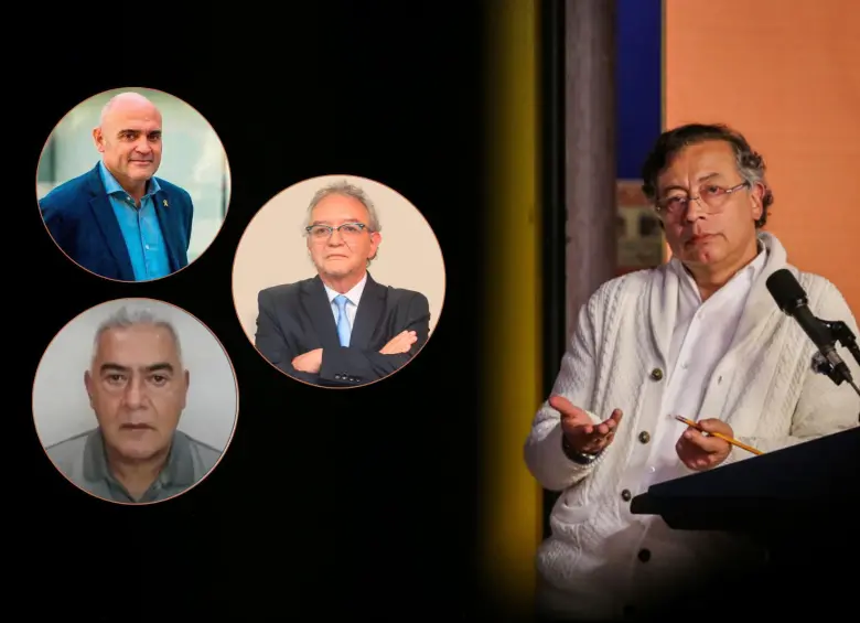 Presidente Gustavo Petro. El catalán Xavier Vendrell, a la derecha Jorge Lemus y abajo, Diego Marín alias Papá Pitufo. Foto: Colprensa y cortesía