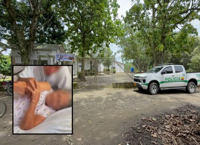 Adelante, extracto del video que evidenciaría el maltrato contra la adulta mayor. Atrás, el centro gerontológico donde sucedieron los hechos. Foto: Manuel Saldarriaga Quintero y cortesía Yeison Rojas.