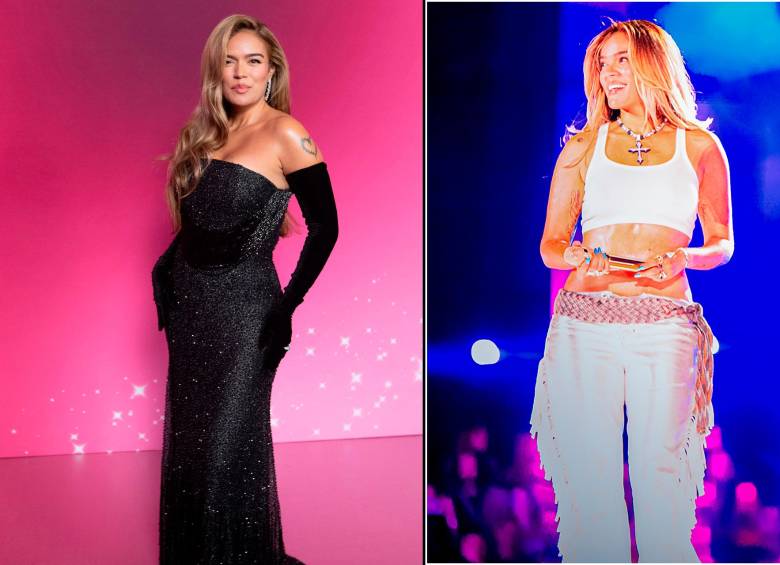 Karol G en abril de 2025 en el lanzamiento de su documental en Medellín y en enero de 2026, en su aparición en el escenario, en el show de Bad Bunny el pasado fin de semana. FOTOS EL COLOMBIANO y Cortesía Cristian David García @crisdying_ph