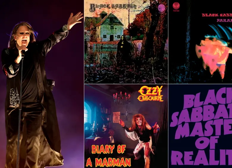 Ozzy Osbourne y algunos de sus álbumes. FOTOS Getty y cortesía