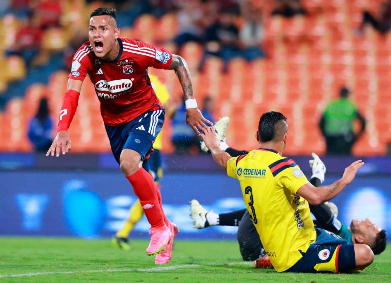 El delantero Jaime Peralta, de 18 años, anotó el gol del triunfo 1-0 del Medellín contra Pasto en la fecha 9 de la Liga Betplay 2024-1. FOTO: MANUEL SALDARRIAGA 