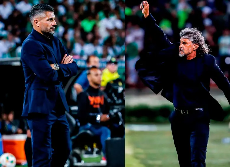 El entrenador Javier Gandolfi lleva más de 9 meses al frente de Atlético Nacional. Leonel Álvarez empezó a dirigir a Bucaramanga hace poco tiempo. FOTOS: EL COLOMBIANO