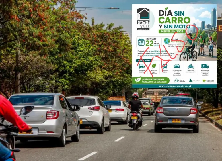 Adelante, el aviso falso que estaría circulando en redes. Atrás, una de las vías del a ciudad. Foto: Andrés Camilo Suárez Echeverry