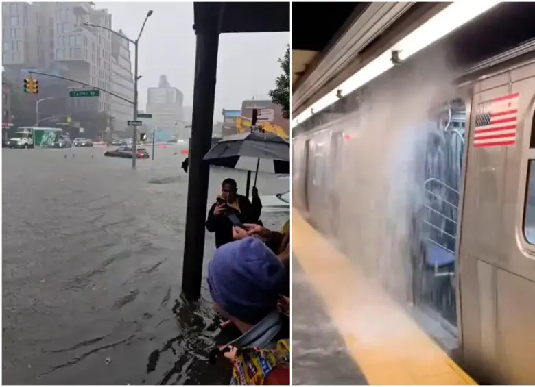 Vías que parecen ríos y el metro subterráneo lleno de “cascadas” es lo que se observa por estos días lluviosos en Nueva York. FOTOS: Capturas de video 