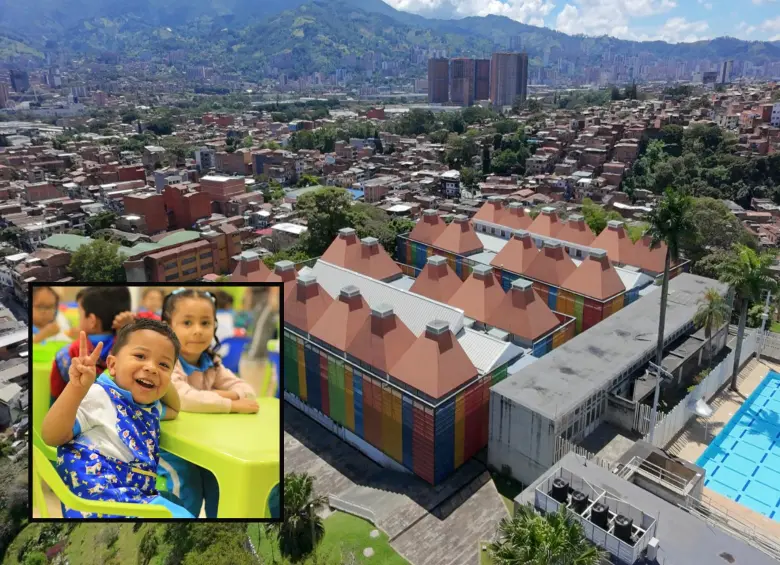 Adelante, uno de los niños beneficiarios. Atrás ,uno de los CDI en Itagüí. FOTO: Cortesía