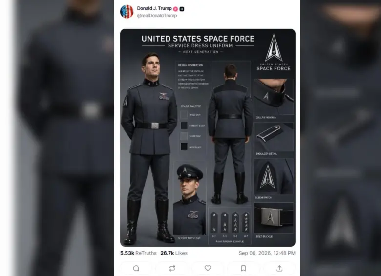 Así serían los uniformes de la Academia Espacial de los Estados Unidos. Foto: Truth Social