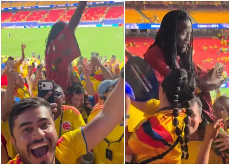 El supuesto hechicero de la Selección de Ghana, lejos de lamentar la derrota 1-0 que dejó a su equipo fuera del Mundial 2026, terminó cargado en hombros y festejando la clasificación junto a la fanaticada colombiana. FOTO: Captura de video de redes sociales 