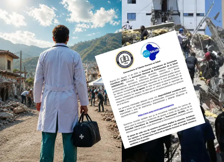 Médicos, enfermeros y otros profesionales de la salud son convocados para apoyar la emergencia por el terremoto. Foto: AFP / Asociación Colombiana de Sociedades Científicas y Assosalud