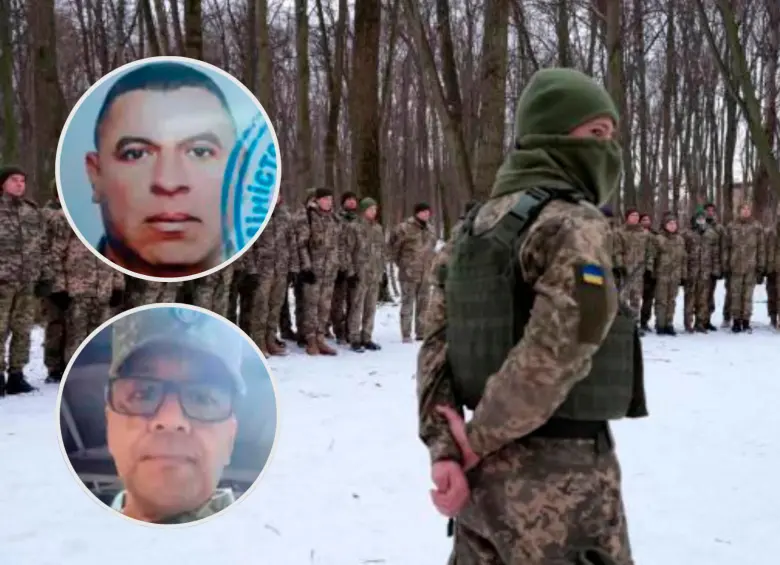 José Aron Medina (arriba en la foto) y Alexander Ante, fueron detenidos en Venezuela en julio de 2024 cuando regresaban a Colombia tras combatir en Ucrania. FOTOS: Getty y Fiscalía