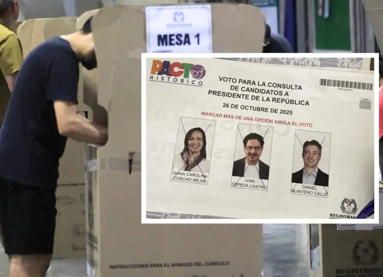Según la Registraduría, 139.412 votos —el 5 % del total de votos de la consulta presidencial— fueron declarados nulos por rayones, tachones o un mal diligenciamiento. FOTO: CAMILO SUÁREZ (EL COLOMBIANO)- X @JuanBarrazaG