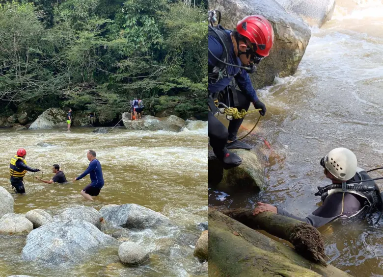 Durante más de un día bomberos y buzos buscaron el cuerpo de Jorge Giraldo. FOTO: BOMBEROS COCORNÁ