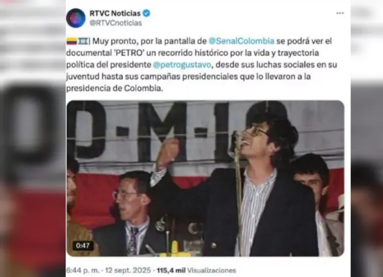El documental fue estrenado en Señal Colombia el pasado 21 de septiembre. FOTO: Captura de cuenta de X de RTVC