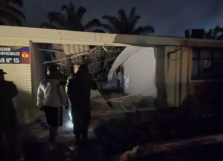 Así quedó una parte del Batallón de Infantería Liviana N.° 15 General Francisco de Paula Santander del Ejército. luego del atentado. Foto: redes sociales 