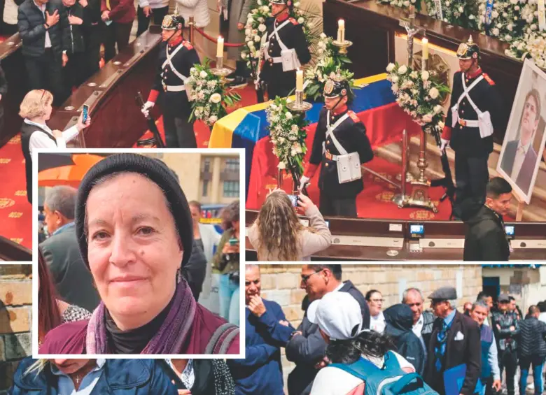 Doña María Teresa (foto detalle) hizo fila dos horas para estar segundos frente al féretro. “Él dio su vida por amor a la patria”. Se estima que alrededor de 7.500 personas hicieron fila para darle el último adiós al senador. FOTO Javier González Penagos/Colprensa