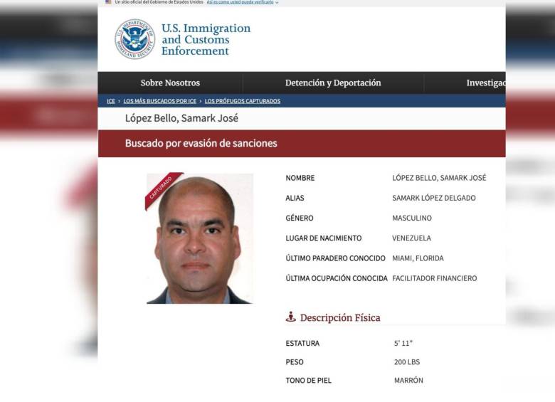 Así registra Samark José López en la agencia estadounidense. Foto: Captura portal ICE