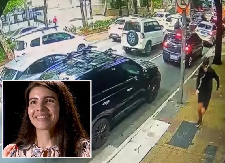 Adelante, la viceconsul en Sao Paulo Claudia Ortiz Vaca. Atrás, el momento en el que recibe un disparo. FOTO: imágenes tomadas de redes rociales