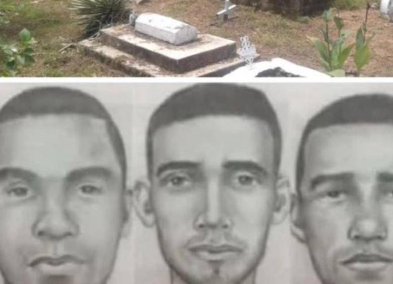 Cementerio donde sepultaron a la familia Lora Rincón y el retrato hablado de los sicarios. FOTO: CORTESÍA POLICÍA