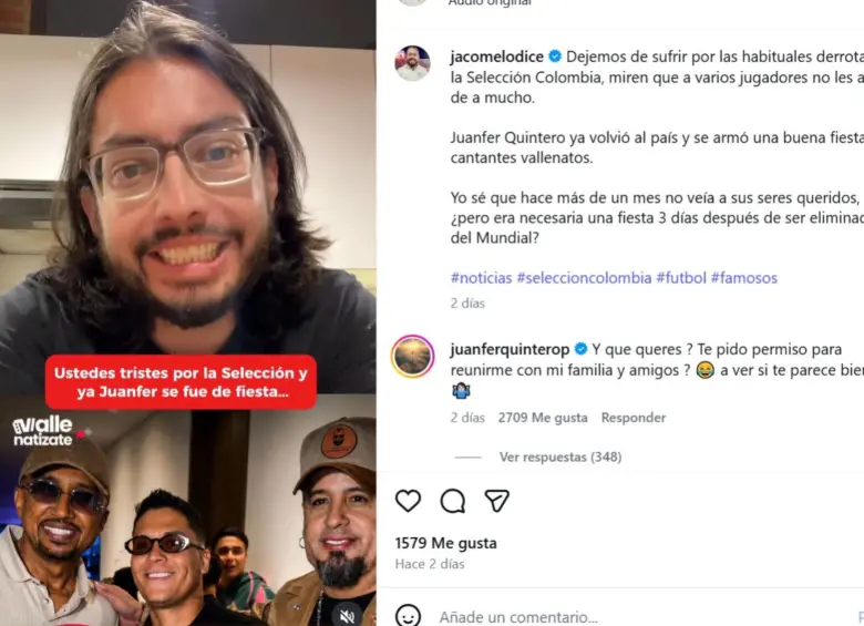 Así le respondió Juan Fernando Quintero al influencer @jacomelodice