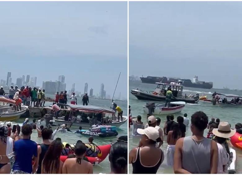 Momento de la riña entre los jóvenes y algunos lancheros. FOTO: Captura tomada de video de redes sociales @ColombiaOscura