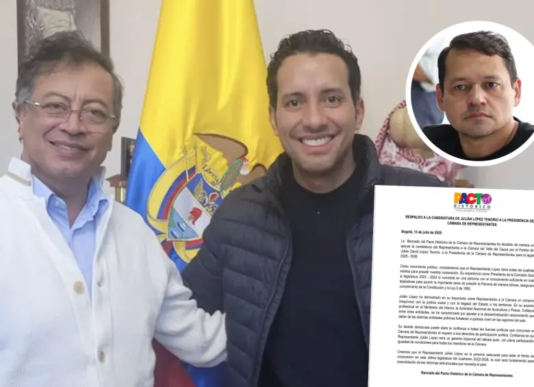 El Gobierno ya le dio su guiño al representante valluno Julián David López, de La U. No obstante, el representante Ocampo (foto en el círculo) cuestionó un supuesto respaldo unánime de la bancada. FOTO: X @Julianlopezte - @alejoocampog