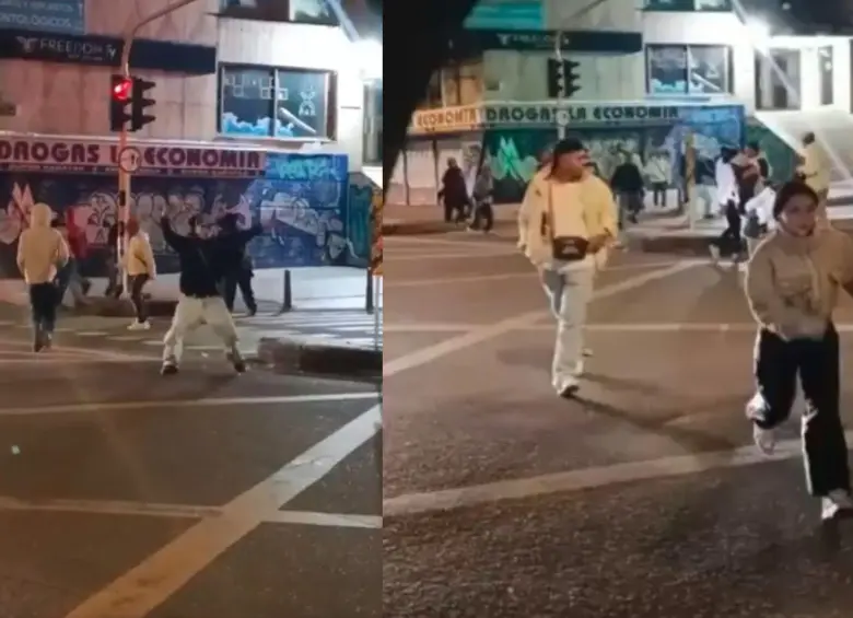 Hombres armados con cuchillos de carnicero y machetes desataron el terror en una zona comercial del norte de Bogotá. Fotos: captura video