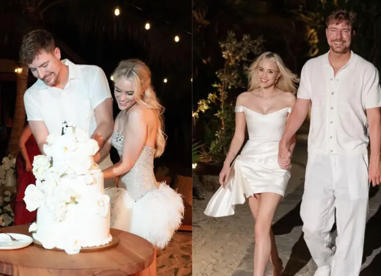 Thea Booysen utilizó tres vestidos de alta costura durante las celebraciones de la boda. Foto: redes sociales @mrbeast