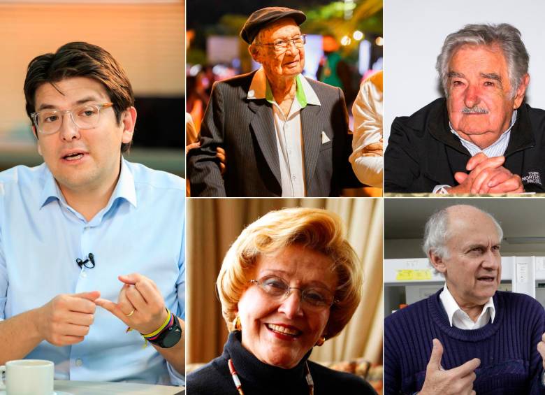 Miguel Uribe, José María Acevedo, Pepe Mujica, Nydia Quintero y Manuel Elkin Patarroyo, algunos de los personajes que fallecieron este 2025. FOTOS EL COLOMBIANO y Colprensa