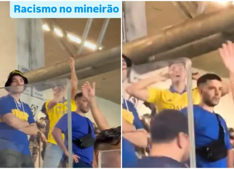 El hincha haciendo los gestos con respecto a la piel y la forma de “mono” hacia los de Cruzeiro. FOTO: Captura video de redes sociales