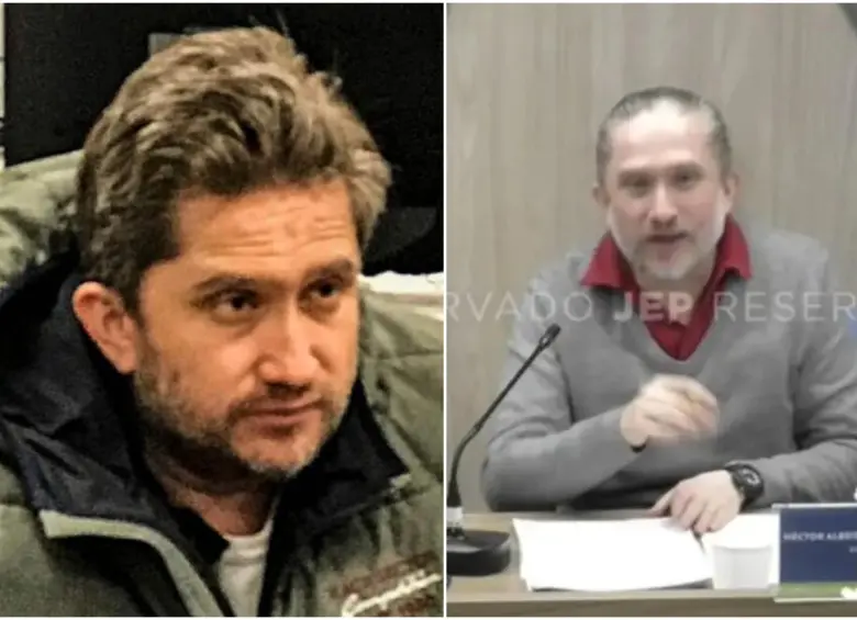 Héctor Albeidis Arboleda, alias El Enfermero, en 2017 y después en una audiencia con la Jurisdicción Especial para la Paz. FOTO: AFP Y JEP