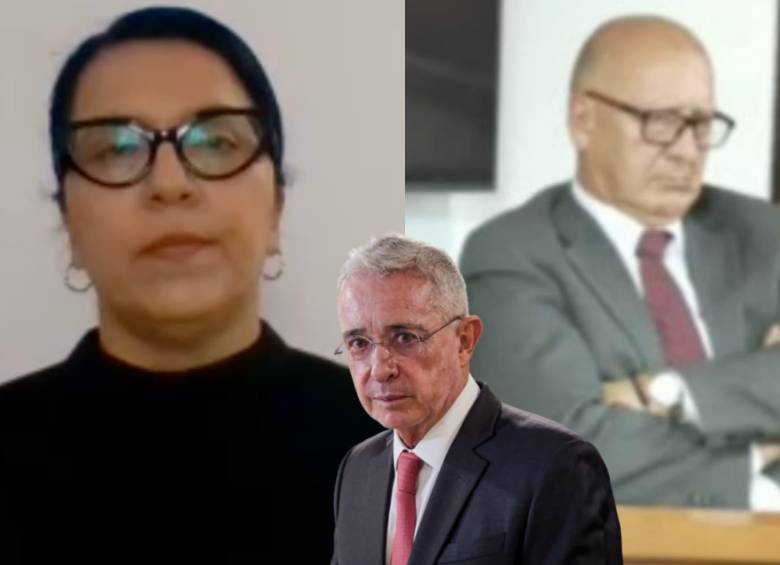 Deyanira Gómez, exesposa de Juan Guillermo Monsalve y el abogado, Héctor Romero defensor de Monsalve. Ambos son testigos en el juicio a Álvaro Uribe. FOTOS: Colprensa y captura de video