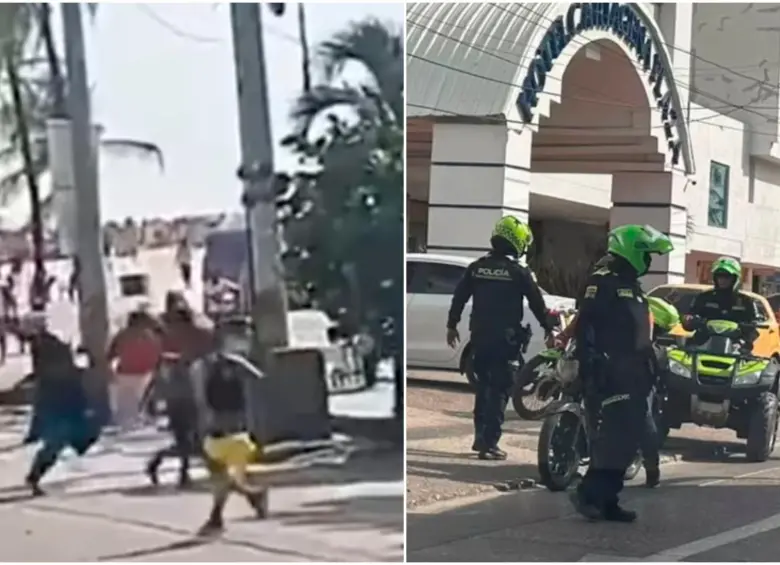 Los hinchas la emprendieron contra los carperos y policías que llegaron a atender la situación en una playa de Bocagrande, en Cartagena. FOTOS: Tomadas de redes sociales y Colprensa