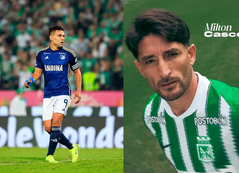 El atacante colombiano Falcao García llegó, por tercera vez, a Millonarios. Milton Casco es uno de los fichajes de Atlético Nacional para esta temporada. Fotos: Camilo Suárez y tomada de @AtleticoNacional 