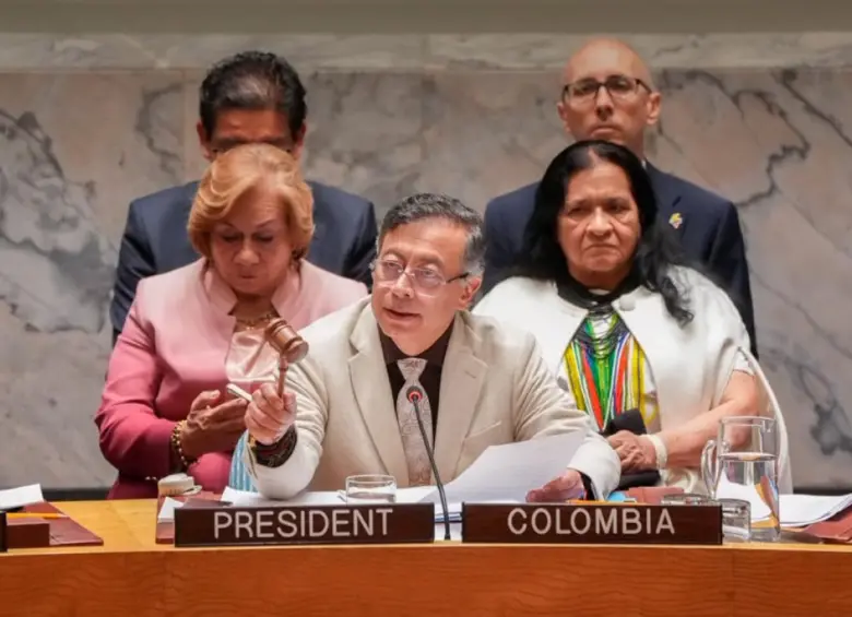 El presidente de Colombia, Gustavo Petro, en medio de su intervención en la ONU. FOTO: Presidencia de la República