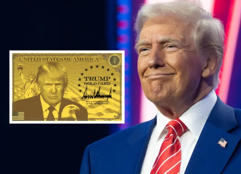 El presidente Donald Trump lanzó oficialmente su visa “tarjeta dorada”, una nueva vía de inmigración que permitirá a los extranjeros pagar un millón de dólares para acelerar su solicitud de visa. FOTO: Getty y página trumpcard.gov