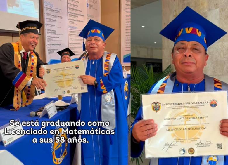 Roberto David Sánchez recibió a los 58 años su título como Licenciado en Matemáticas de la Universidad del Magdalena; su historia es un ejemplo de perseverancia. Foto: Universidad del Magdalena