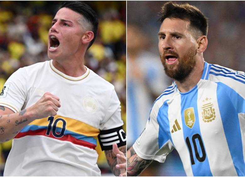 Los capitanes y referentes de sus selecciones. James Rodríguez y Lionel Messi, encabezan el once ideal de la fecha 10 de las Eliminatorias al Mundial 2026. FOTO: CONMEBOL 